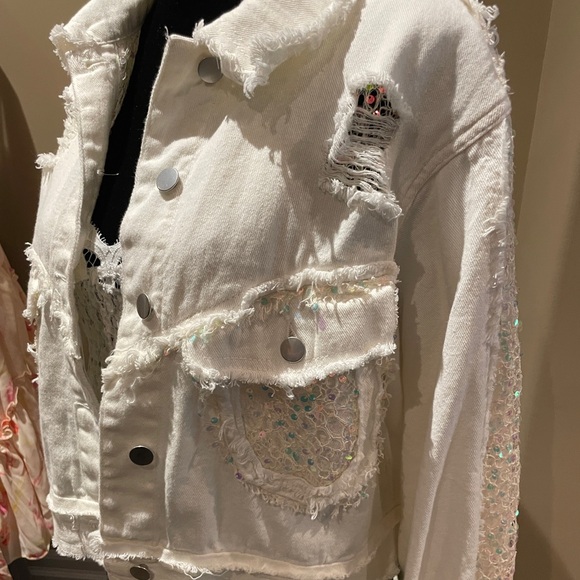 Distressed Denim Jacket with Sequined Details - Picture 12 of 17